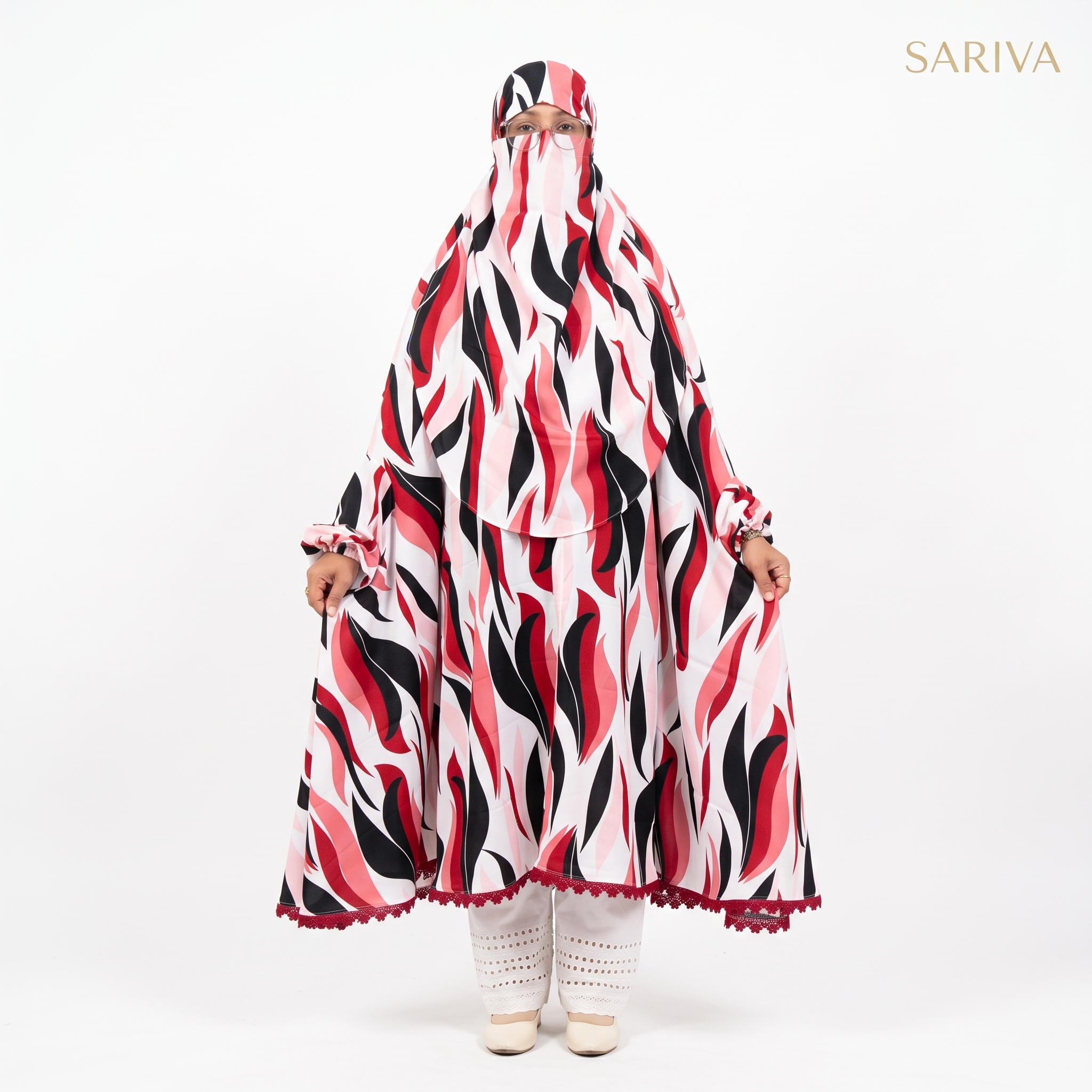 Semi Long Khimar-Chinese Linen Digital Print — View 3 — SARIVA