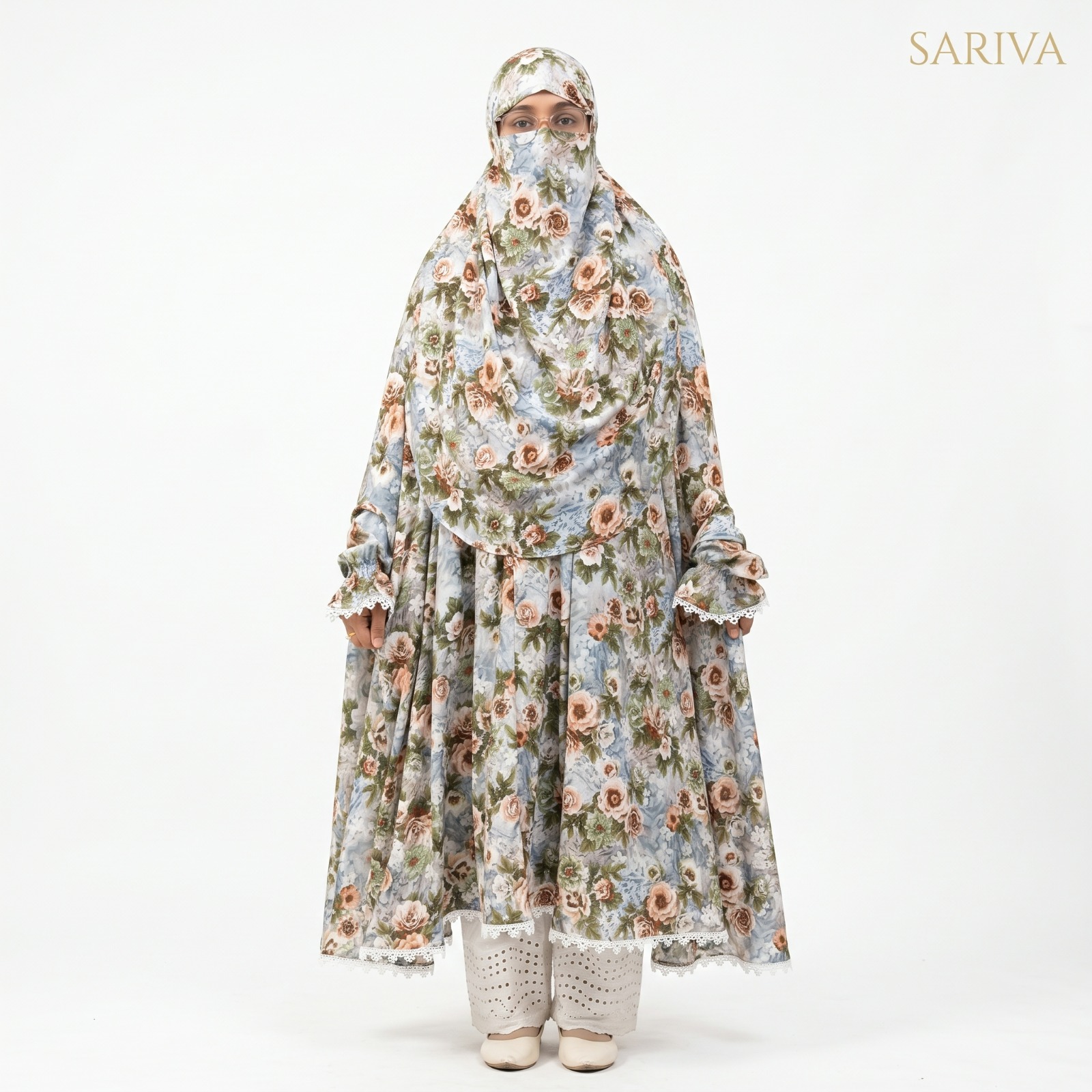 Semi Long Khimar-Chinese Linen Digital Print — 100% Organic Cotton Boxer — SARIVA